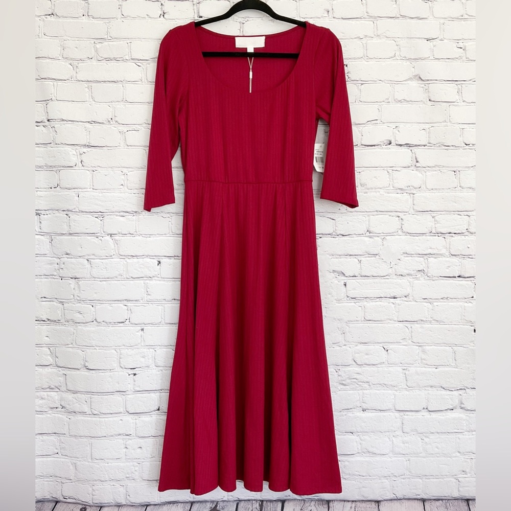 New Superfoxx Red Dress Long Wide Rib 3/4 Sleeve Size Medium